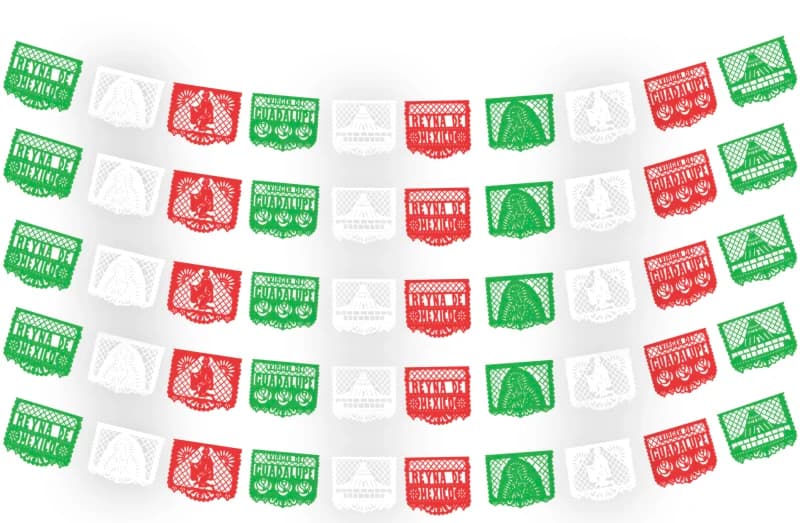 Plastico Picado Reyna de Mexico Tira Tricolor Virgen de Guadalupe