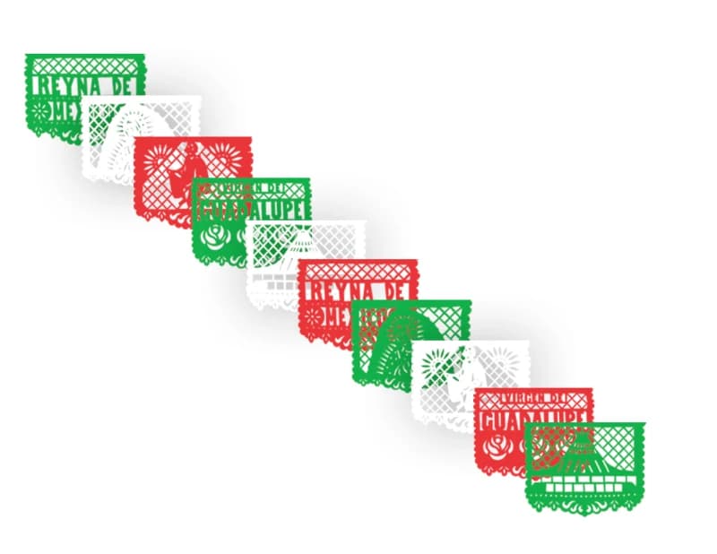 Plastico Picado Reyna de Mexico Tira Tricolor Virgen de Guadalupe