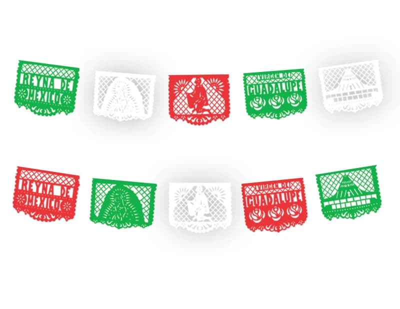 Plastico Picado Reyna de Mexico Tira Tricolor Virgen de Guadalupe