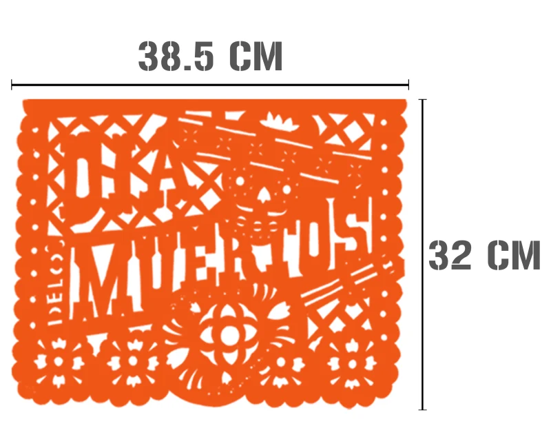 Papel Picado Dia de Muertos Naranja con Negro Plastico Picado en Tira