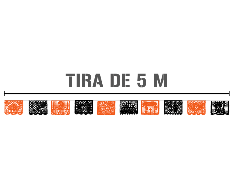 Papel Picado Dia de Muertos Naranja con Negro Plastico Picado en Tira