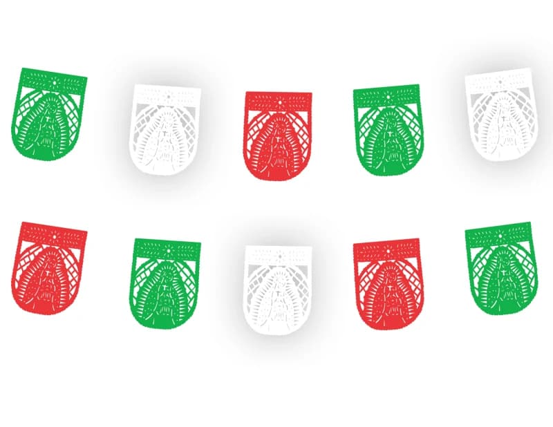 Enramada Virgen de Guadalupe 12 de diciembre tricolor en plastico picado