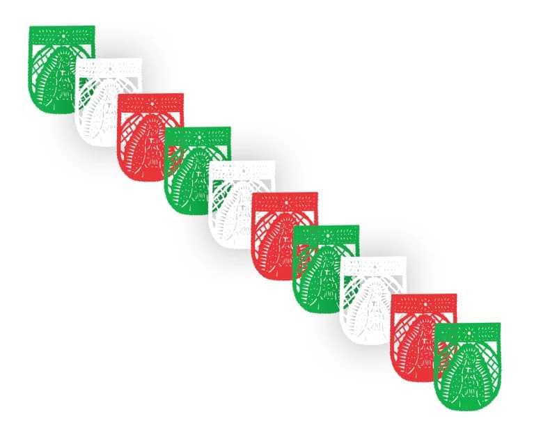 Enramada Virgen de Guadalupe 12 de diciembre tricolor en plastico picado