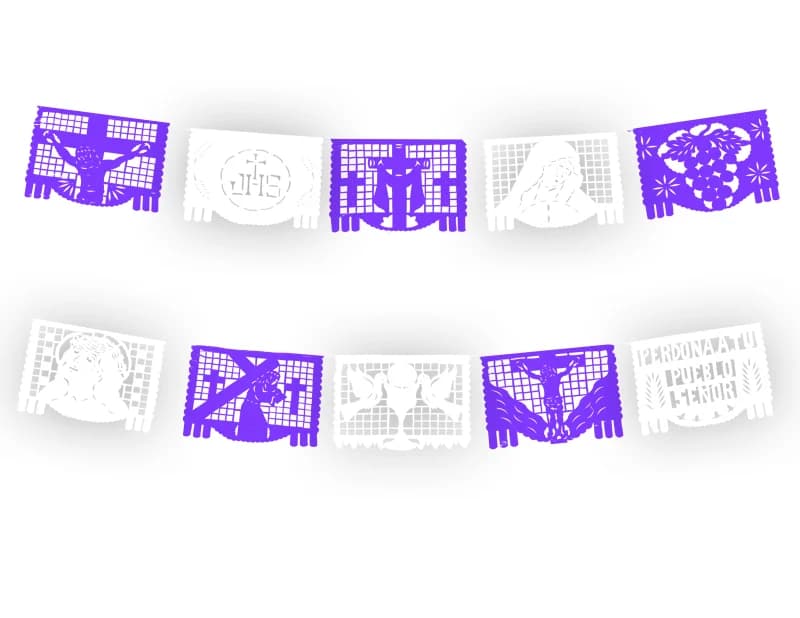Enramada Semana Santa Plastico Picado  Morado y Blanco 