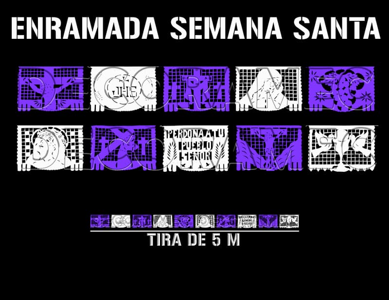 Enramada Semana Santa Plastico Picado  Morado y Blanco 