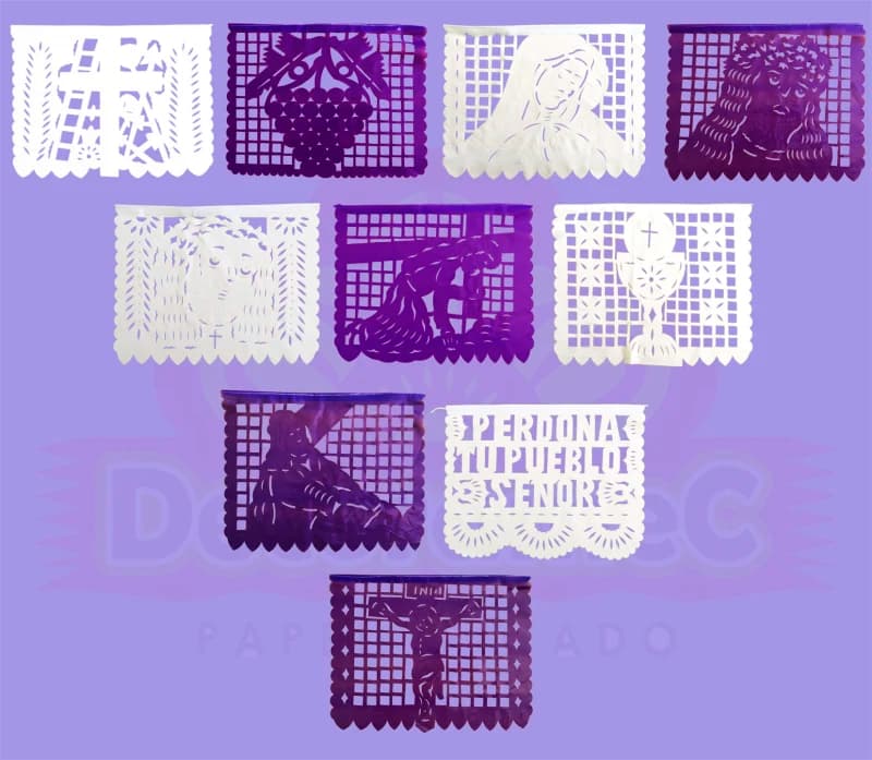 Enramada Semana Santa Plastico Picado  Morado y Blanco 