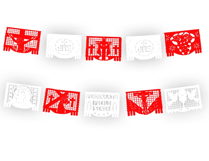Enramada Semana Santa Plastico Picado Rojo y Blanco