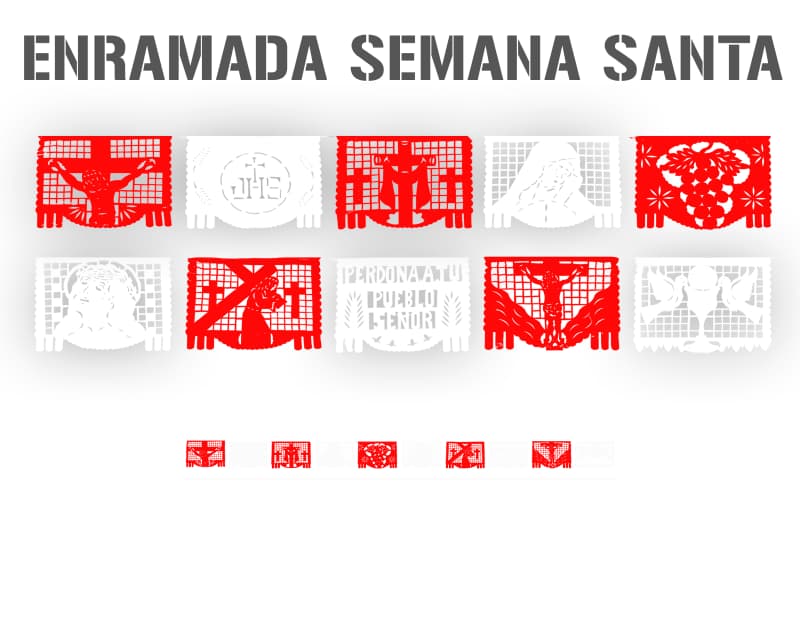 Enramada Semana Santa Plastico Picado Rojo y Blanco