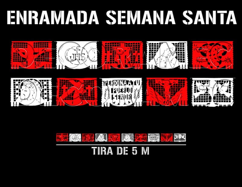 Enramada Semana Santa Plastico Picado Rojo y Blanco
