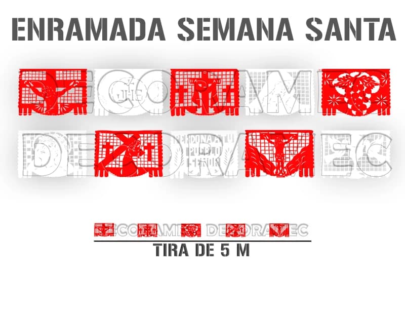 Enramada Semana Santa Plastico Picado Rojo y Blanco