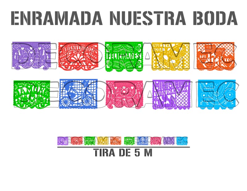 Tira de Papel Picado Boda Plastico Picado Colores