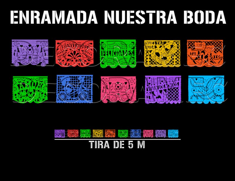 Tira de Papel Picado Boda Plastico Picado Colores