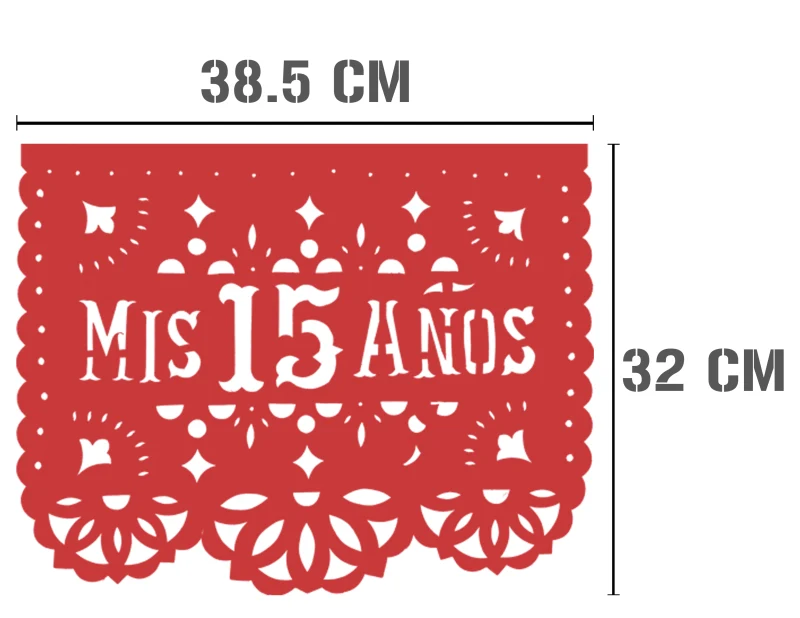 TIRA DE  XV AÑOS ENRAMADA LISTA PARA COLGAR DE PLASTICO PICADO