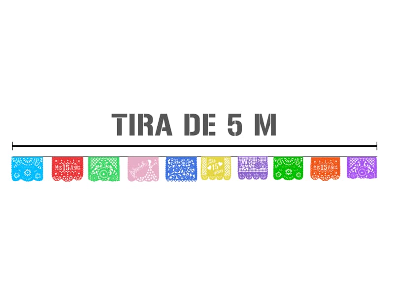 TIRA DE  XV AÑOS ENRAMADA LISTA PARA COLGAR DE PLASTICO PICADO