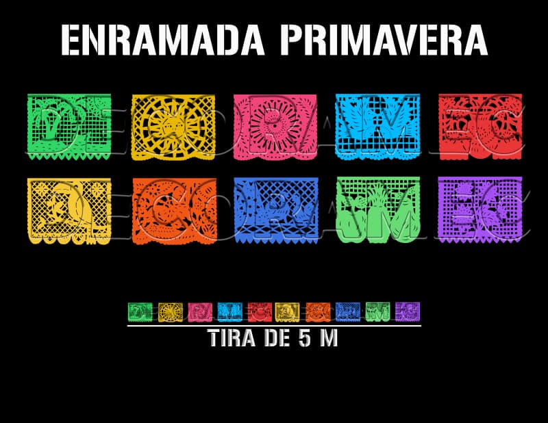 Papel Picado Primavera en Tira de Plastico Picado