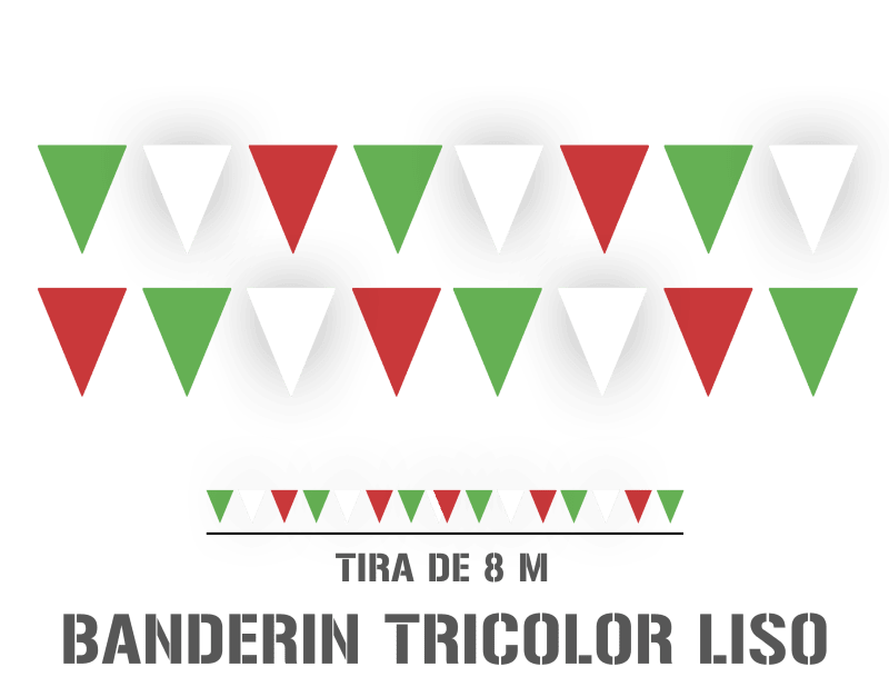 Banderin Liso Tricolor en tira de Plastico Picado