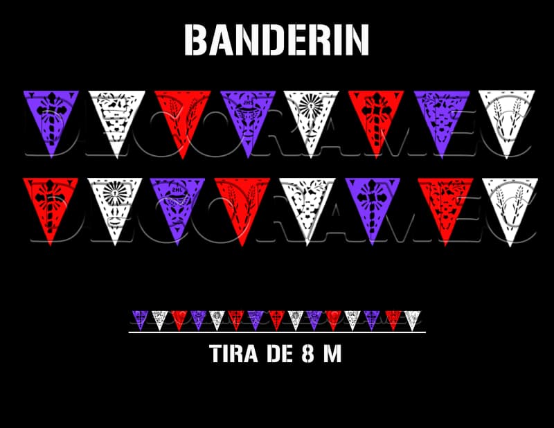 Banderin Religioso  Morado, Blanco y Rojo
